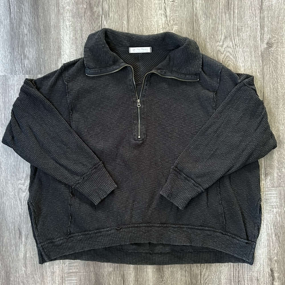 Free People Charcoal Grey Walk Away Half Zip Tunic Pullover